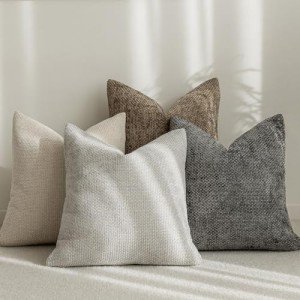 Set of 4 Neutral Throw Pillow Covers 18x18 Inch