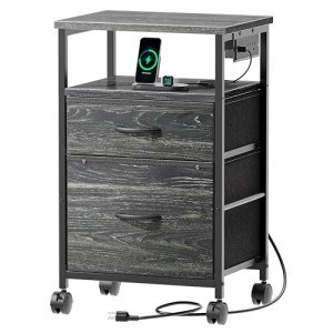File Cabinet with Power Outlets and Lockable Wheels