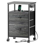 File Cabinet with Power Outlets and Lockable Wheels