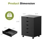 Black 5-Drawer Mobile Storage Dresser with Wheels