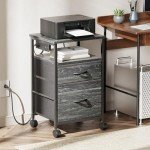 File Cabinet with Power Outlets and Lockable Wheels