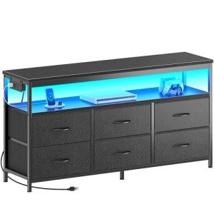 47 Inch LED TV Stand with 6 Drawers, Black