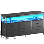 47 Inch LED TV Stand with 6 Drawers, Black