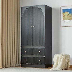 Black Freestanding Armoire with Storage Drawers