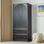 Black Freestanding Armoire with Storage Drawers