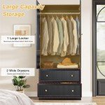 Black Freestanding Armoire with Storage Drawers