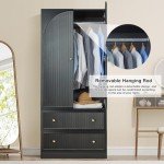 Black Freestanding Armoire with Storage Drawers
