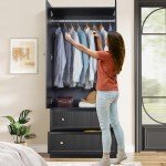 Black Freestanding Armoire with Storage Drawers