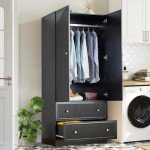 Black Freestanding Armoire with Storage Drawers