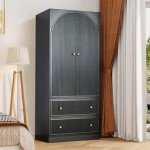 Black Freestanding Armoire with Storage Drawers