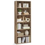 VASAGLE 6-Tier Adjustable Open Bookcase - Camel Brown