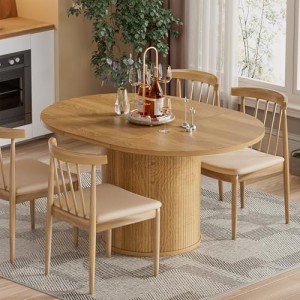 Extendable Round Dining Table for 4 - Modern Farmhouse