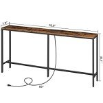 Rustic Brown Console Table with Power Outlet