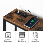 Rustic Brown Console Table with Power Outlet