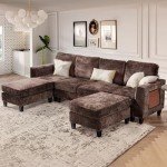 Brown U-Shaped Sectional Sofa with Ottomans
