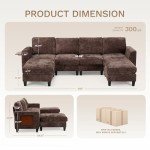 Brown U-Shaped Sectional Sofa with Ottomans
