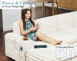 White U-Shaped Sectional Sofa with Storage & USB
