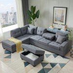 L-Shaped Modular Sectional Sofa with Storage Ottoman