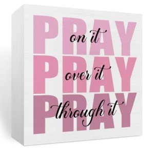 Pray Wooden Box Sign - Pink Decorative Accent