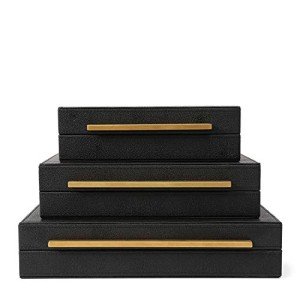Black Faux Shagreen Decorative Storage Box Set