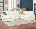 White U-Shaped Sectional Sofa with Storage & USB