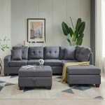 L-Shaped Modular Sectional Sofa with Storage Ottoman