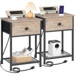 Set of 2 Slim Nightstands with Charging Station
