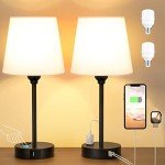 Set of 2 White Bedside Lamps with USB Charging