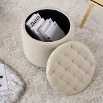 Beige Modern Round Storage Ottoman with Lid