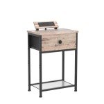 Set of 2 Slim Nightstands with Charging Station