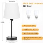 Set of 2 White Bedside Lamps with USB Charging