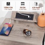 Set of 2 Slim Nightstands with Charging Station