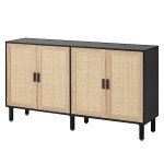 Boho Rattan 4-Door Sideboard Buffet Cabinet