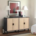 Boho Rattan 4-Door Sideboard Buffet Cabinet