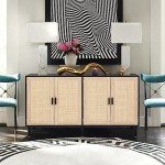 Boho Rattan 4-Door Sideboard Buffet Cabinet