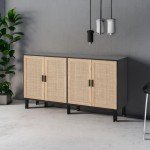 Boho Rattan 4-Door Sideboard Buffet Cabinet
