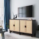 Boho Rattan 4-Door Sideboard Buffet Cabinet