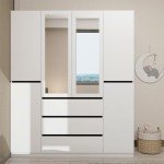 Stylish 6-Door Wardrobe with Mirrors and Drawers