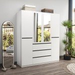 Stylish 6-Door Wardrobe with Mirrors and Drawers