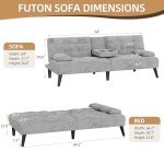 Velvet Futon Sofa Bed with Cup Holders