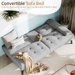 Velvet Futon Sofa Bed with Cup Holders