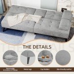 Velvet Futon Sofa Bed with Cup Holders