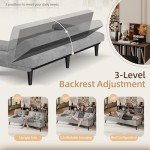 Velvet Futon Sofa Bed with Cup Holders