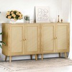 Set of 2 Rattan Accent Buffet Cabinets