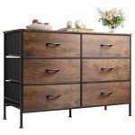 6-Drawer Fabric Dresser and TV Stand, Rustic Brown