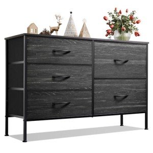 Charcoal Black 5-Drawer Wide Dresser with Organizers