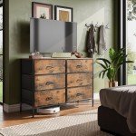 6-Drawer Fabric Dresser and TV Stand, Rustic Brown