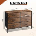 6-Drawer Fabric Dresser and TV Stand, Rustic Brown