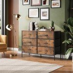 6-Drawer Fabric Dresser and TV Stand, Rustic Brown