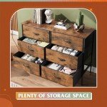 6-Drawer Fabric Dresser and TV Stand, Rustic Brown